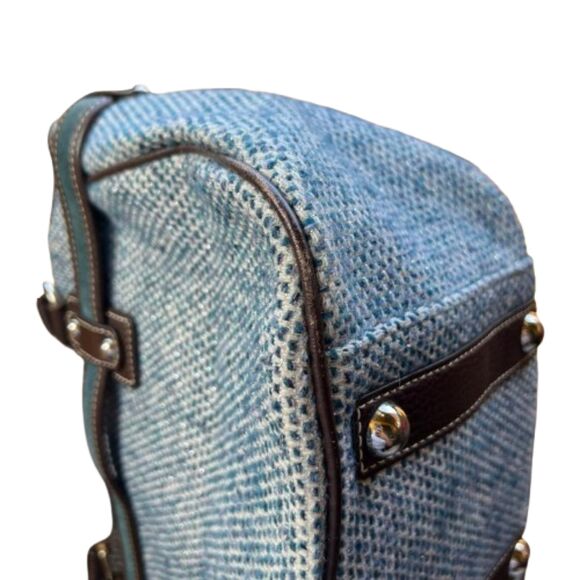 RAFE New York Blue & Brown Leather Tweed Satchel Bag - Picture 6 of 10